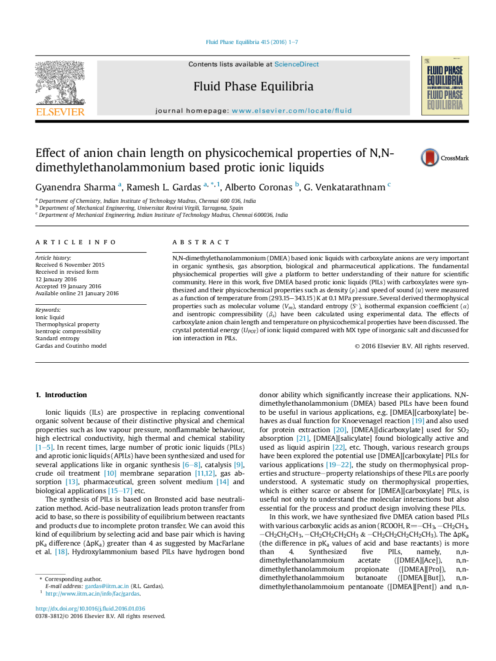 Effect of anion chain length on physicochemical properties of N,N-dimethylethanolammonium based protic ionic liquids