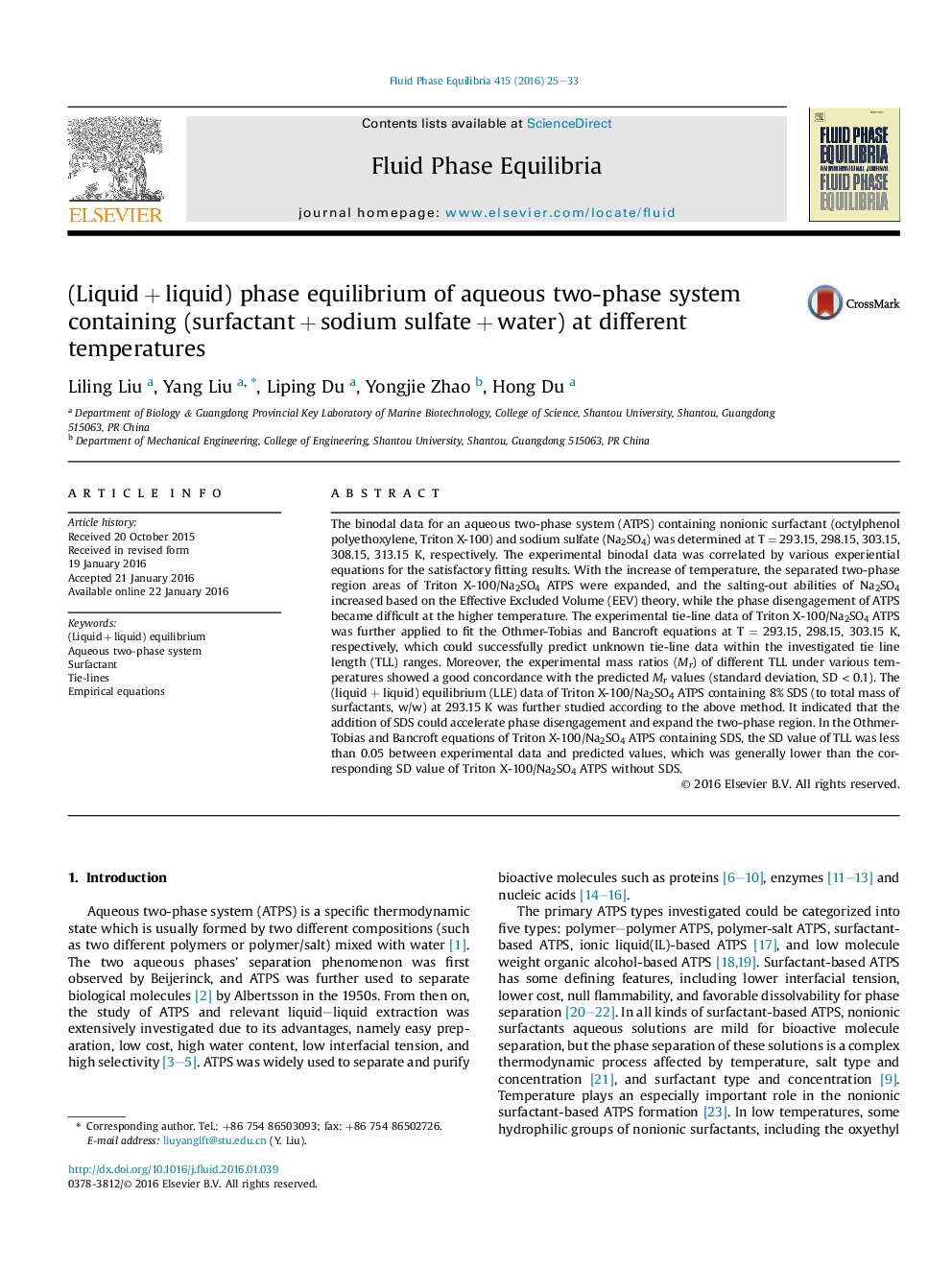 (Liquid + liquid) phase equilibrium of aqueous two-phase system containing (surfactant + sodium sulfate + water) at different temperatures