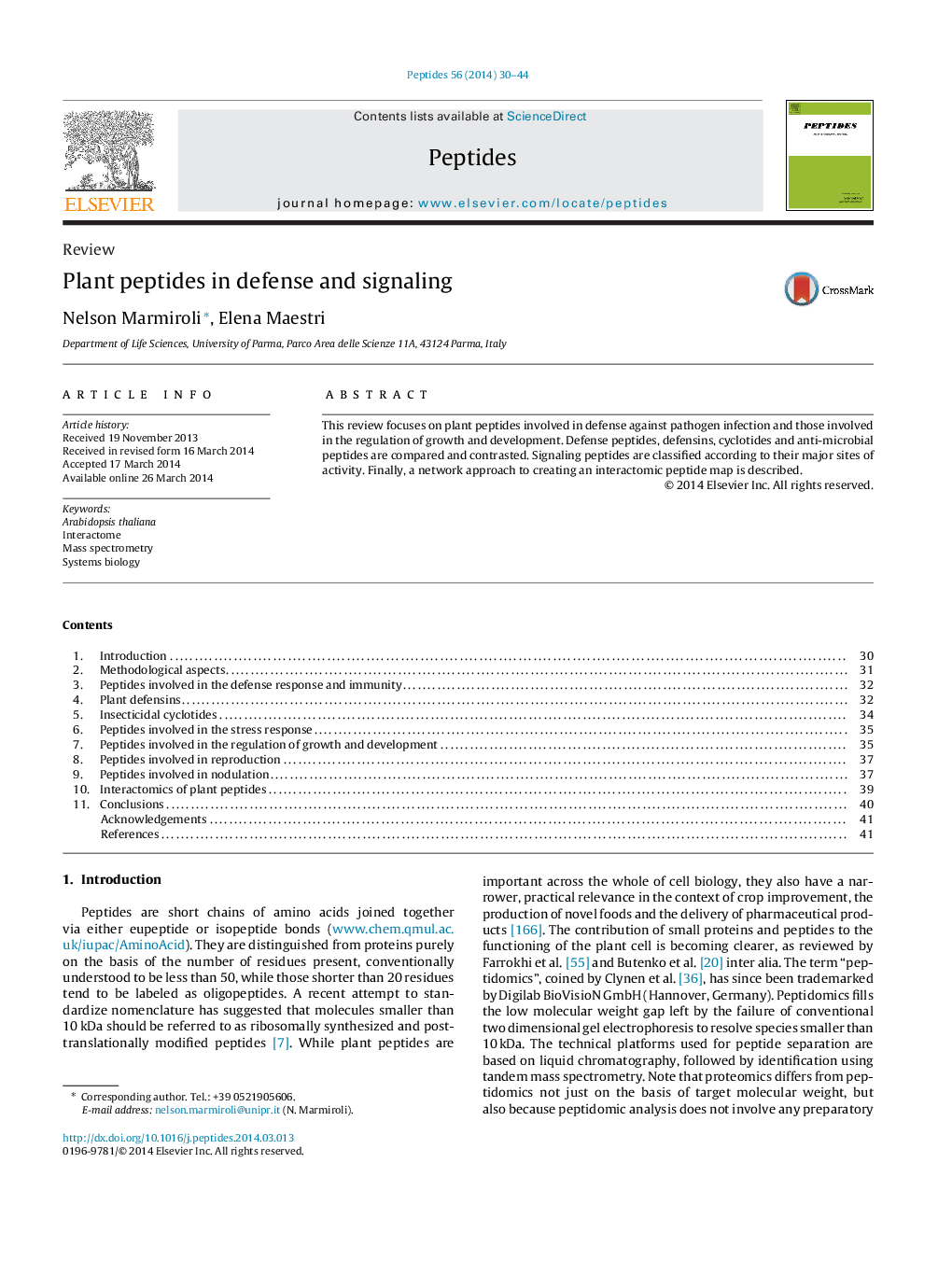 Plant peptides in defense and signaling