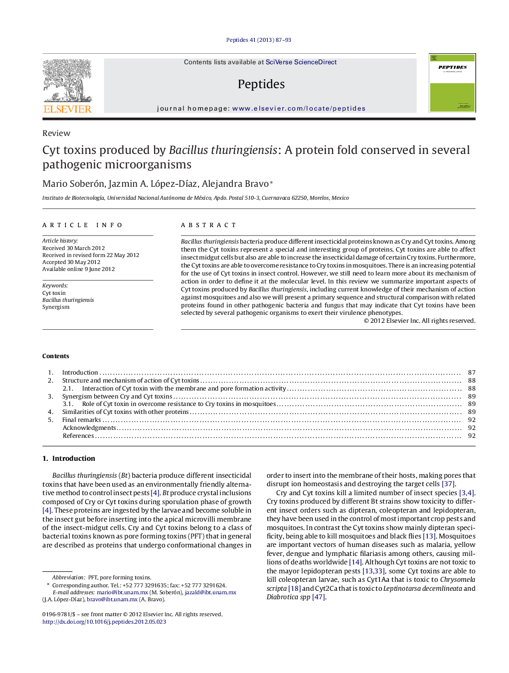 Cyt toxins produced by Bacillus thuringiensis: A protein fold conserved in several pathogenic microorganisms