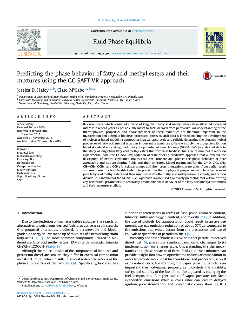 عکس صفحه اول مقاله: Predicting the phase behavior of fatty acid methyl esters and their mixtures using the GC-SAFT-VR approach Predicting the phase behavior of fatty acid methyl esters and their mixtures using the GC-SAFT-VR approach