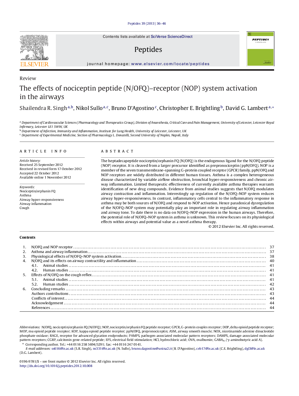 The effects of nociceptin peptide (N/OFQ)–receptor (NOP) system activation in the airways