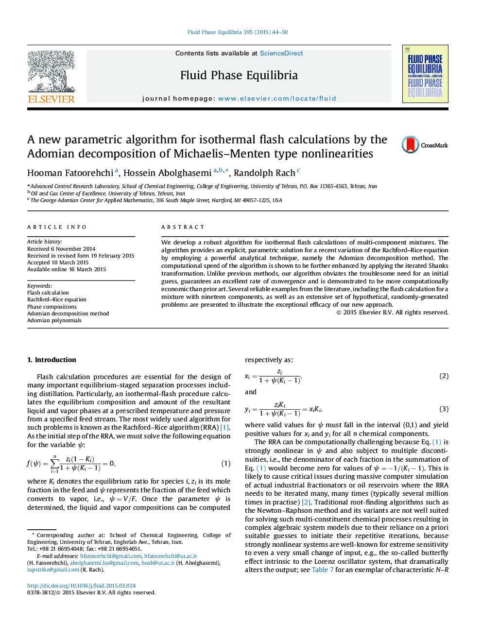 A new parametric algorithm for isothermal flash calculations by the Adomian decomposition of Michaelis–Menten type nonlinearities