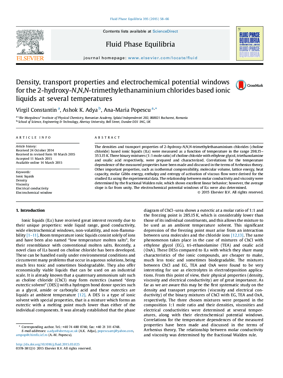 Density, transport properties and electrochemical potential windows for the 2-hydroxy-N,N,N-trimethylethanaminium chlorides based ionic liquids at several temperatures