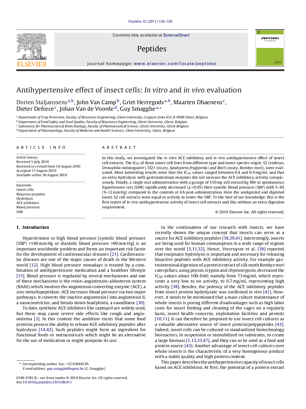 Antihypertensive effect of insect cells: In vitro and in vivo evaluation