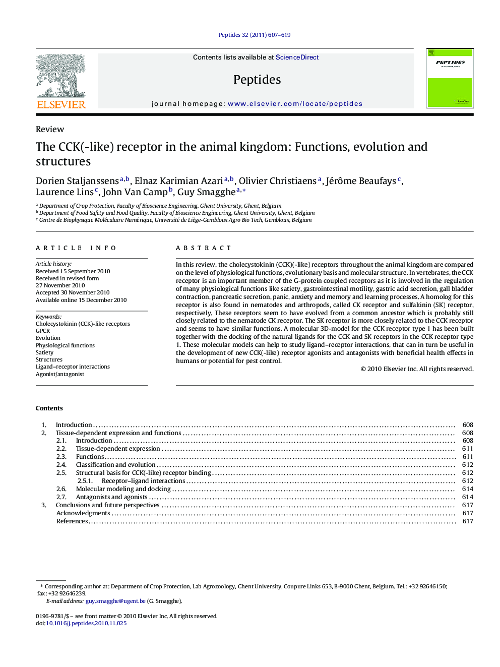 The CCK(-like) receptor in the animal kingdom: Functions, evolution and structures