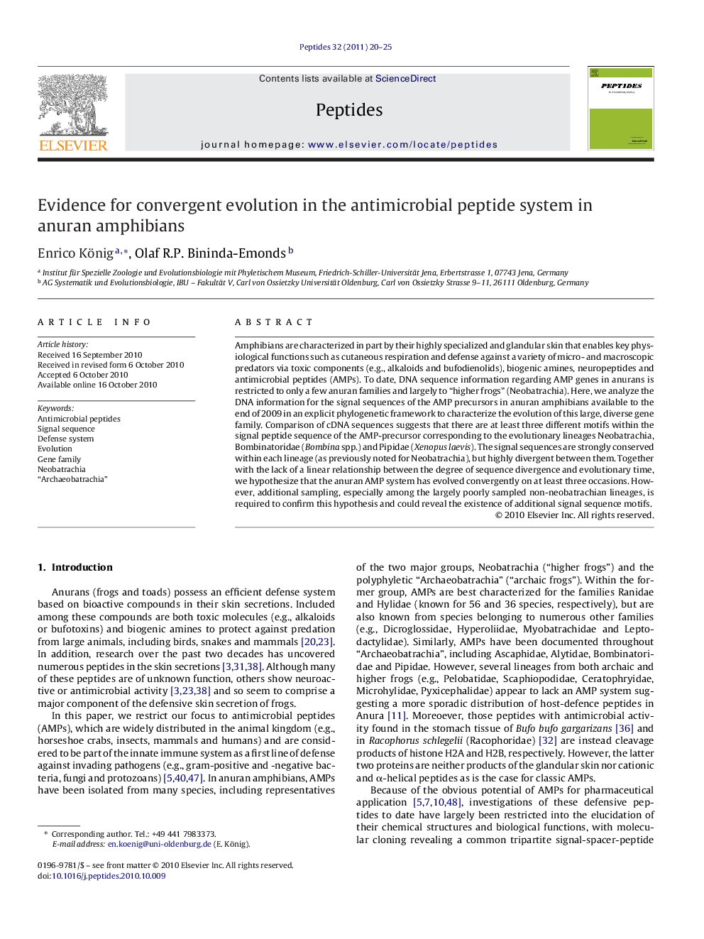 Evidence for convergent evolution in the antimicrobial peptide system in anuran amphibians