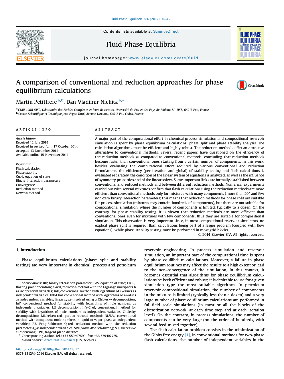 A comparison of conventional and reduction approaches for phase equilibrium calculations