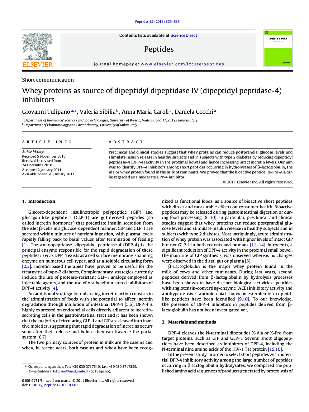 Whey proteins as source of dipeptidyl dipeptidase IV (dipeptidyl peptidase-4) inhibitors