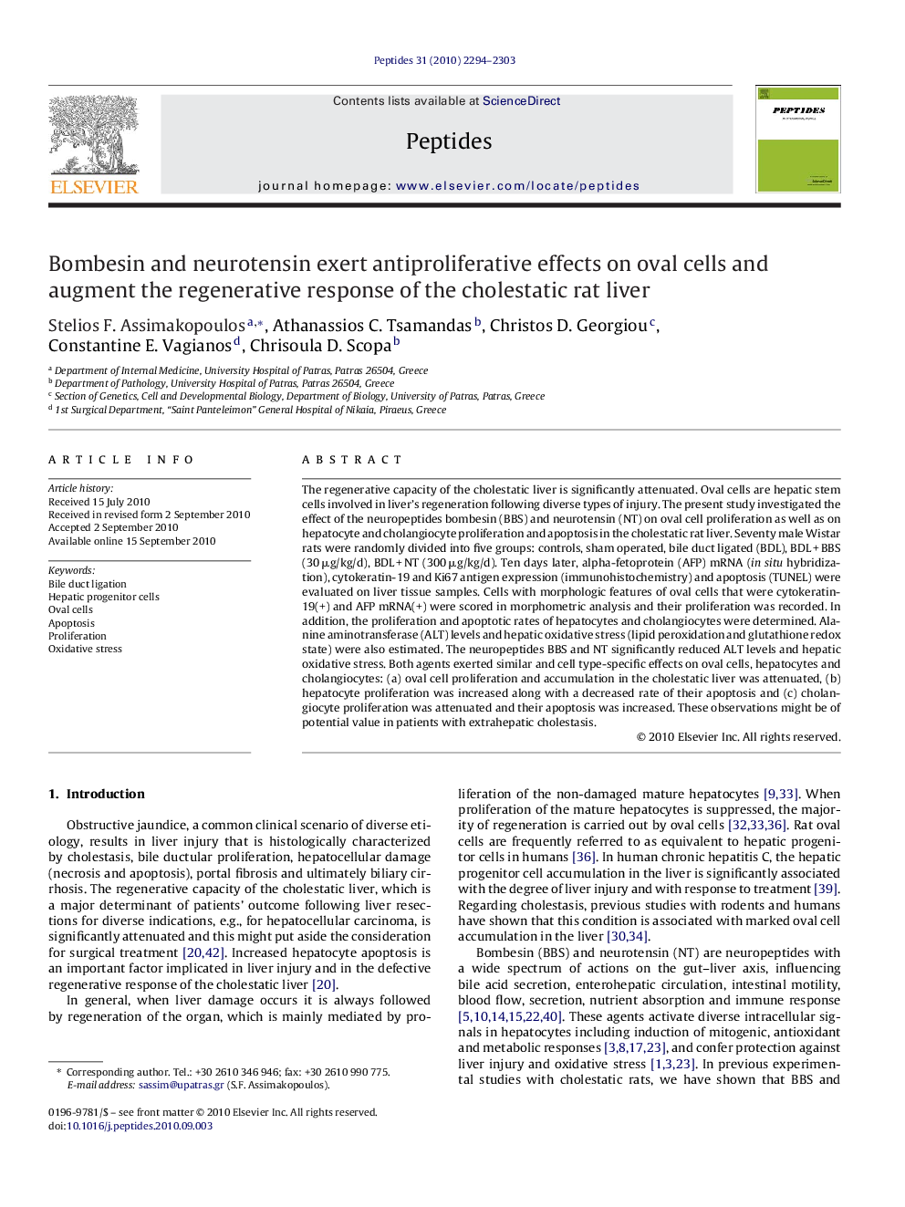 Bombesin and neurotensin exert antiproliferative effects on oval cells and augment the regenerative response of the cholestatic rat liver