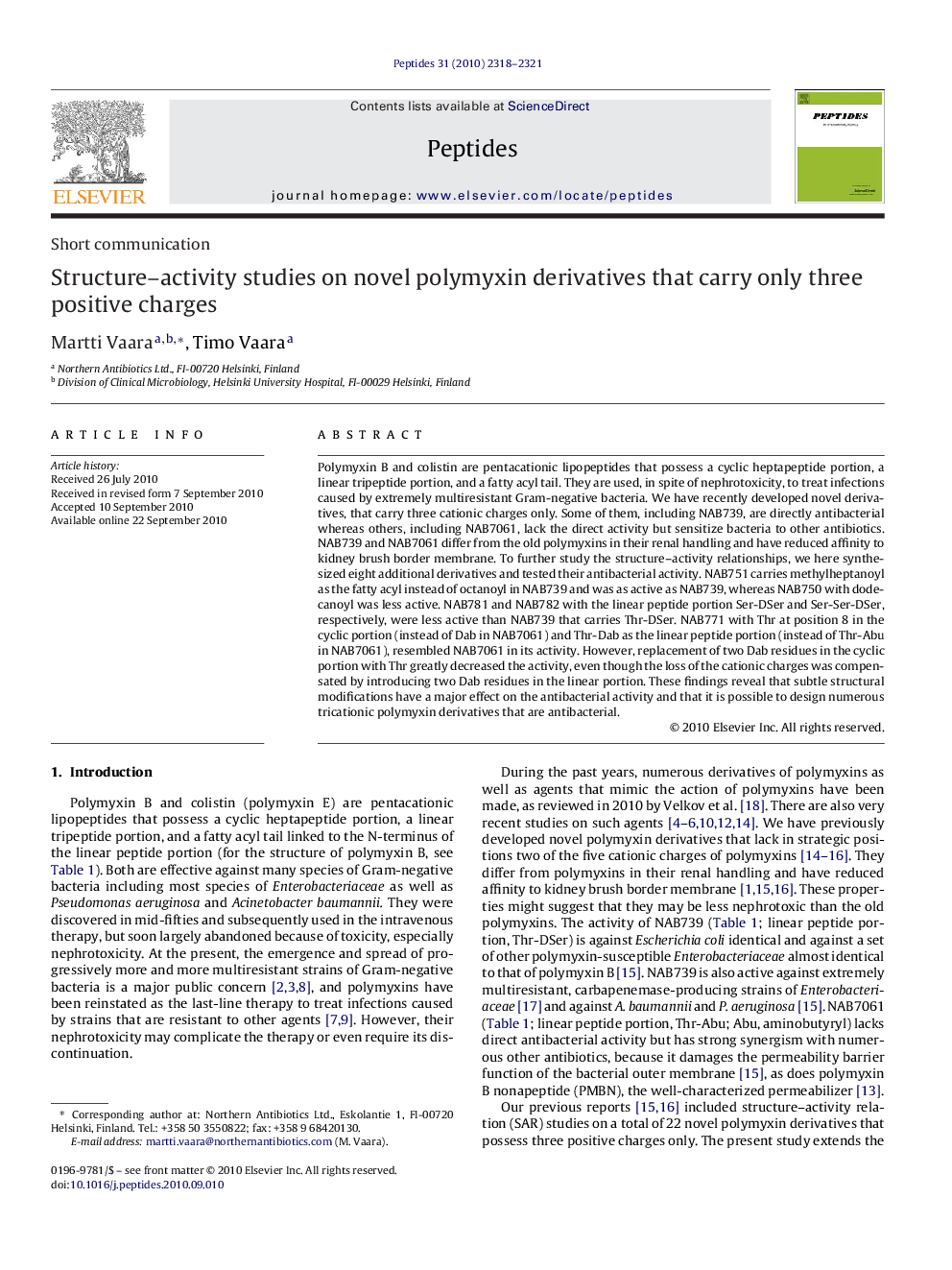 Structure–activity studies on novel polymyxin derivatives that carry only three positive charges