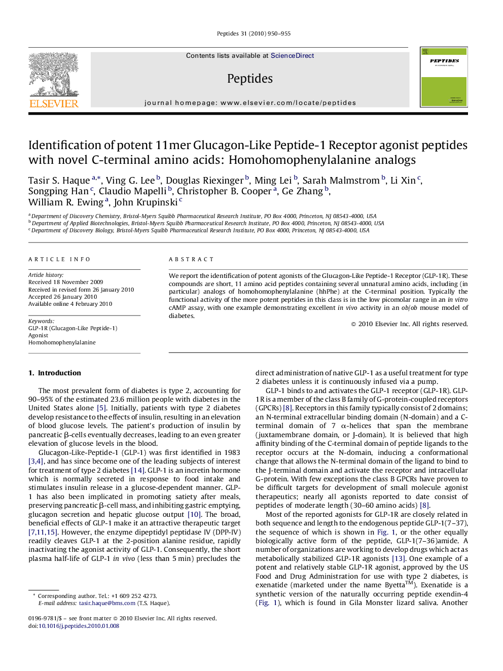 Identification of potent 11mer Glucagon-Like Peptide-1 Receptor agonist peptides with novel C-terminal amino acids: Homohomophenylalanine analogs