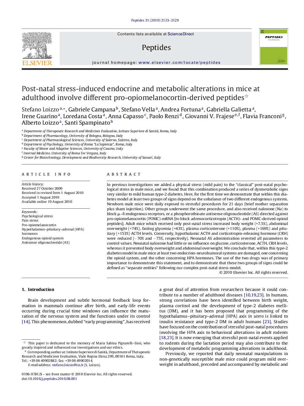 Post-natal stress-induced endocrine and metabolic alterations in mice at adulthood involve different pro-opiomelanocortin-derived peptides