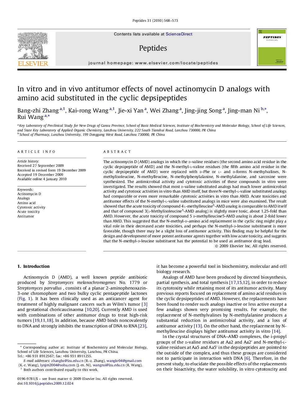 In vitro and in vivo antitumor effects of novel actinomycin D analogs with amino acid substituted in the cyclic depsipeptides