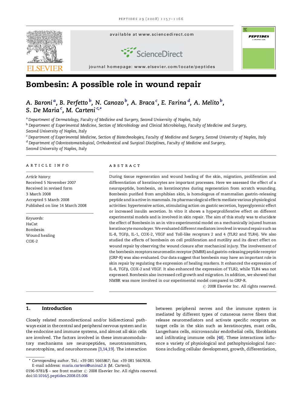 Bombesin: A possible role in wound repair