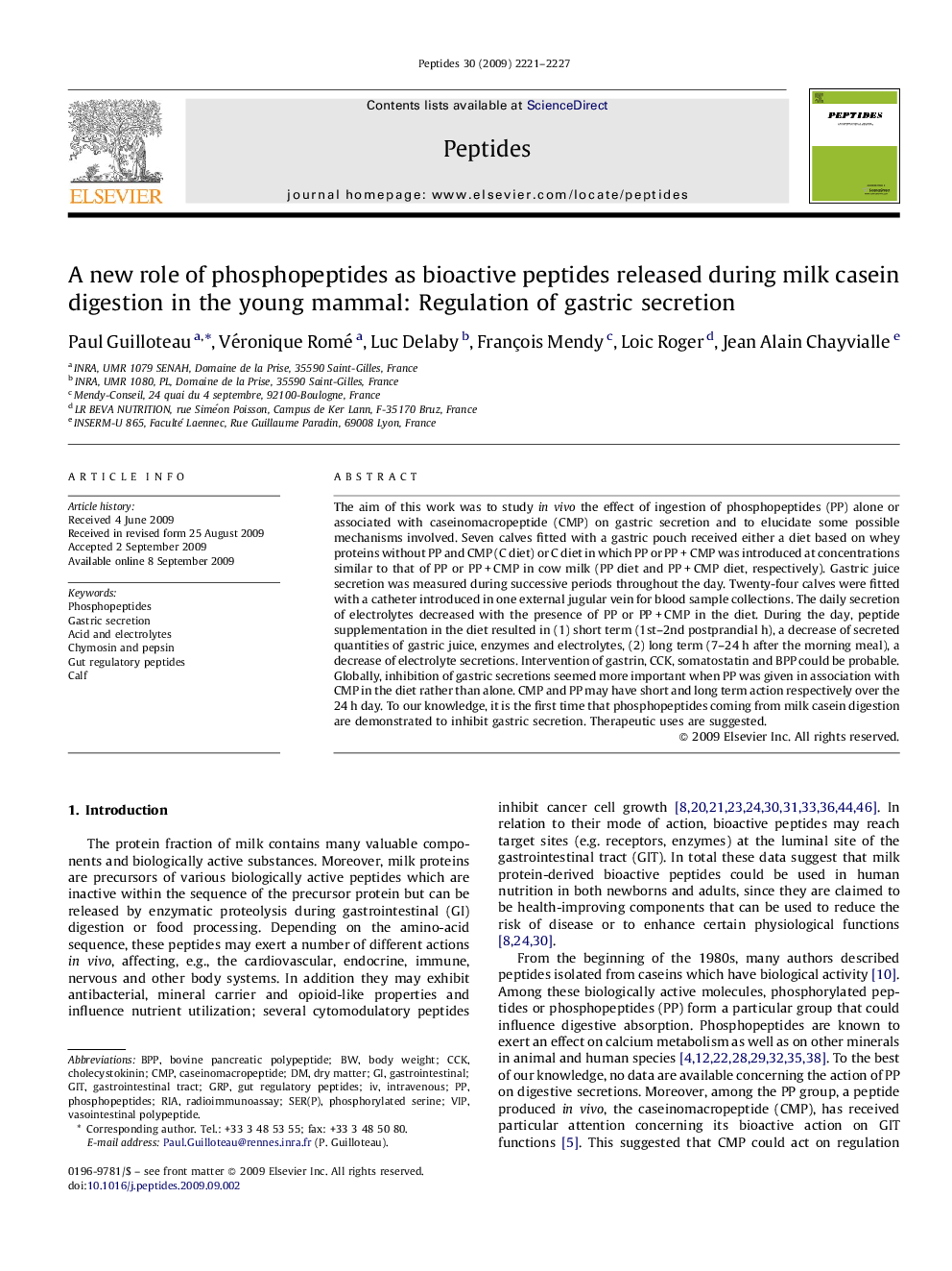 A new role of phosphopeptides as bioactive peptides released during milk casein digestion in the young mammal: Regulation of gastric secretion