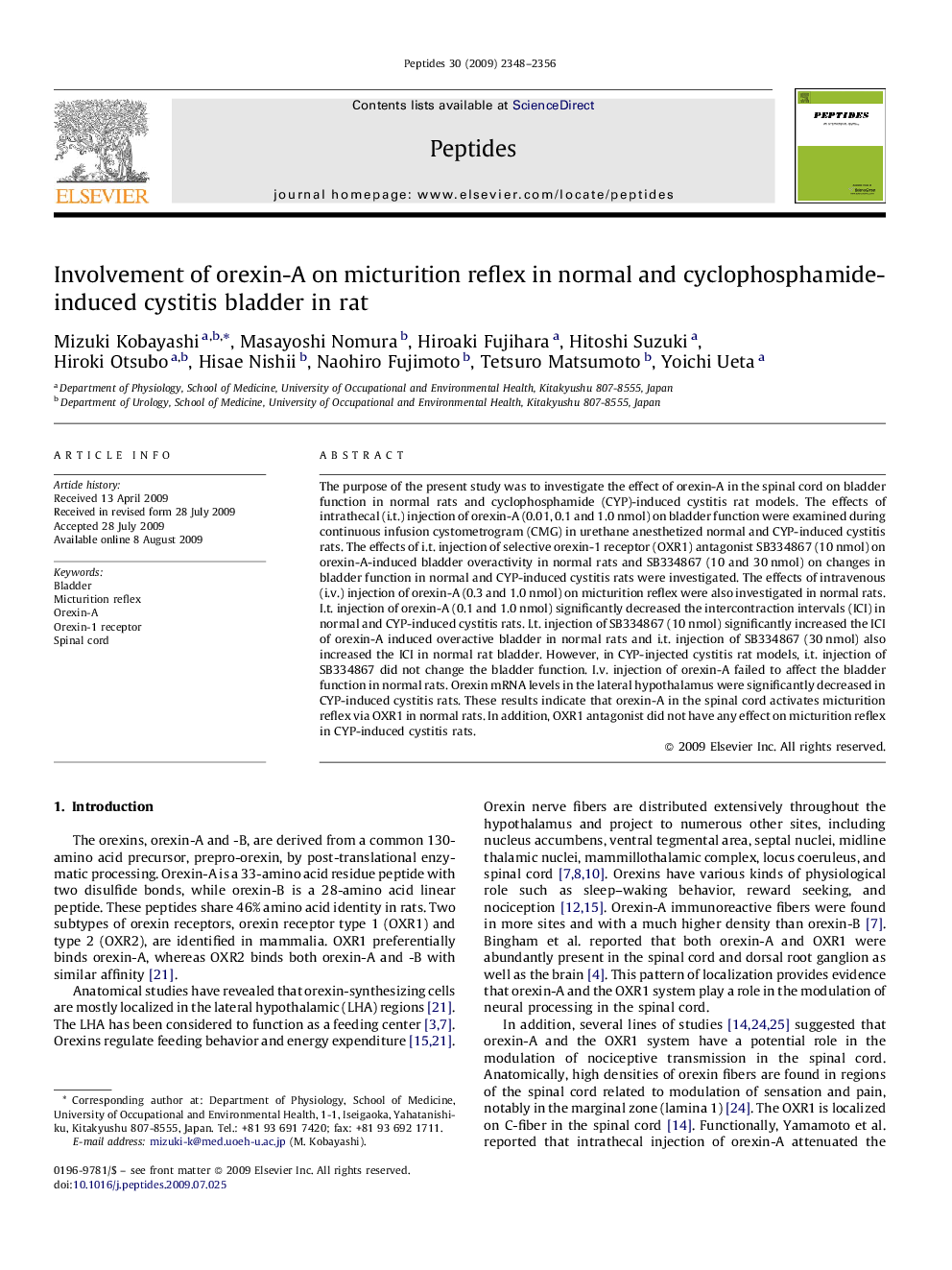 Involvement of orexin-A on micturition reflex in normal and cyclophosphamide-induced cystitis bladder in rat