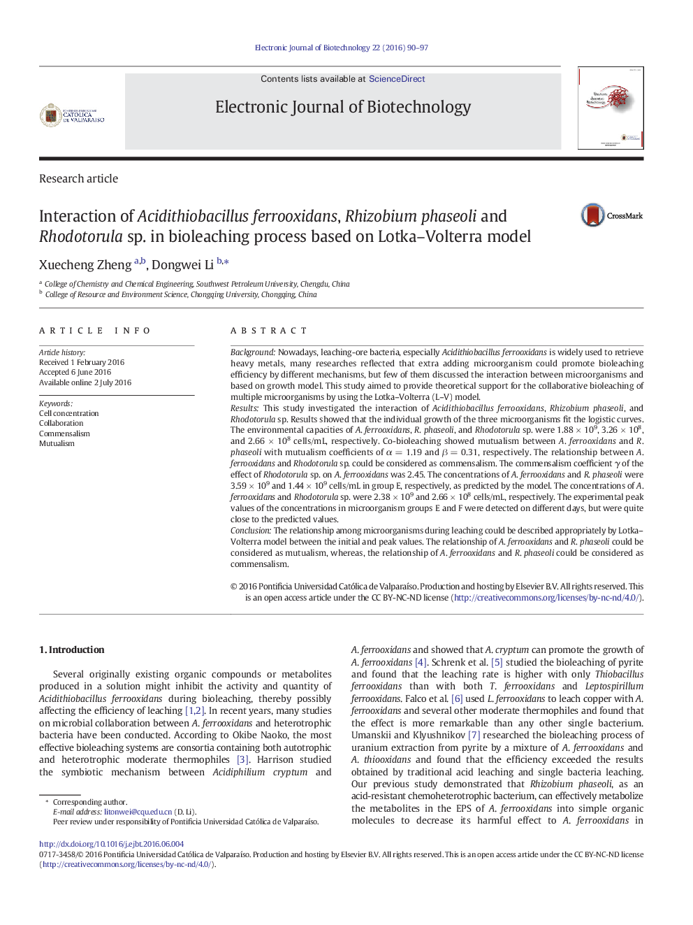 Interaction of Acidithiobacillus ferrooxidans, Rhizobium phaseoli and Rhodotorula sp. in bioleaching process based on Lotka–Volterra model