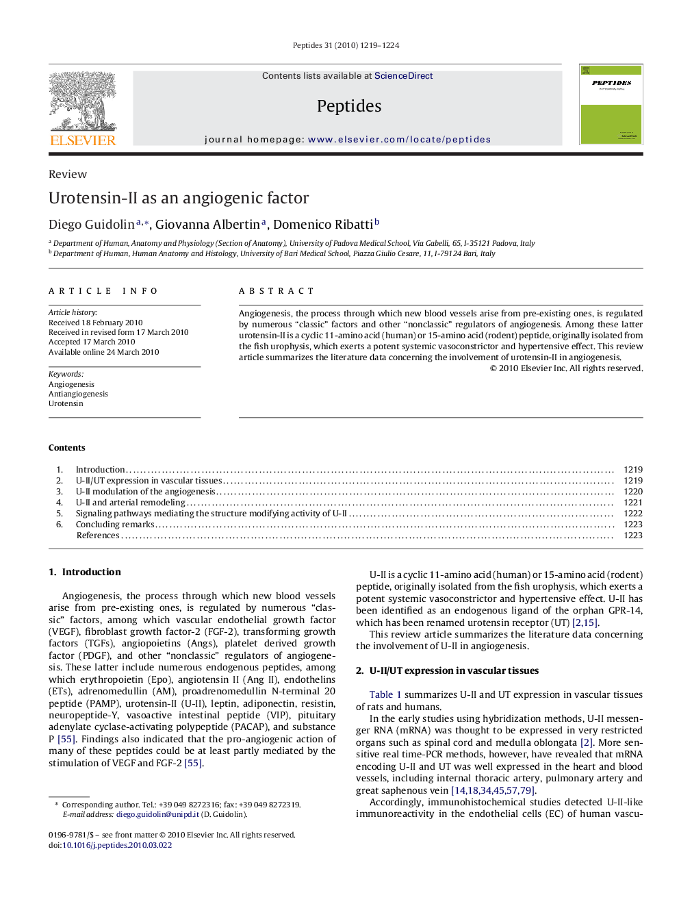 Urotensin-II as an angiogenic factor