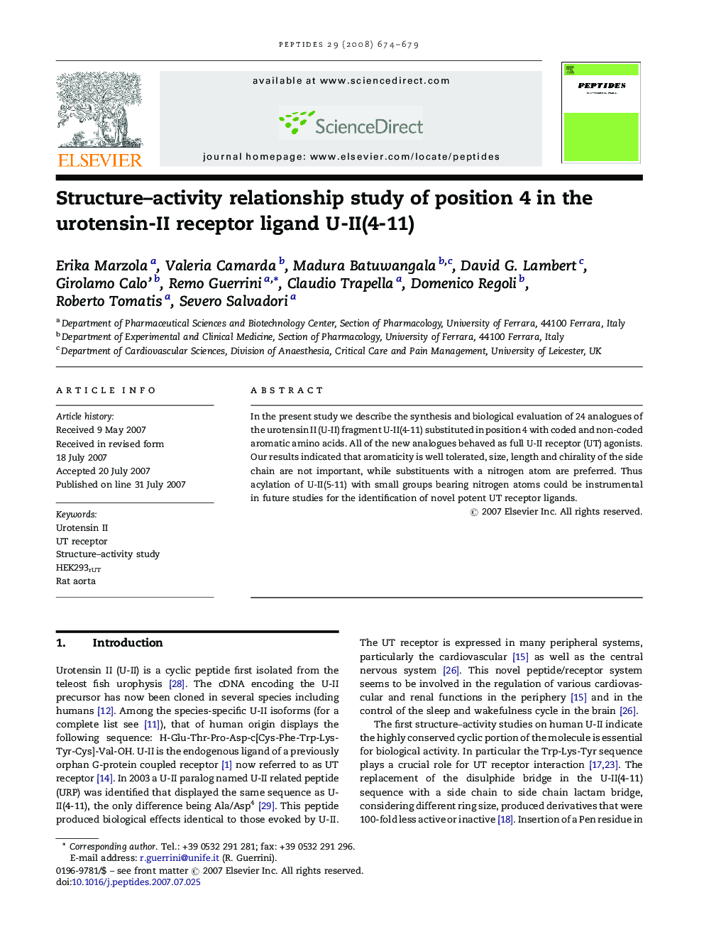 Structure-activity relationship study of position 4 in the urotensin-II receptor ligand U-II(4-11)