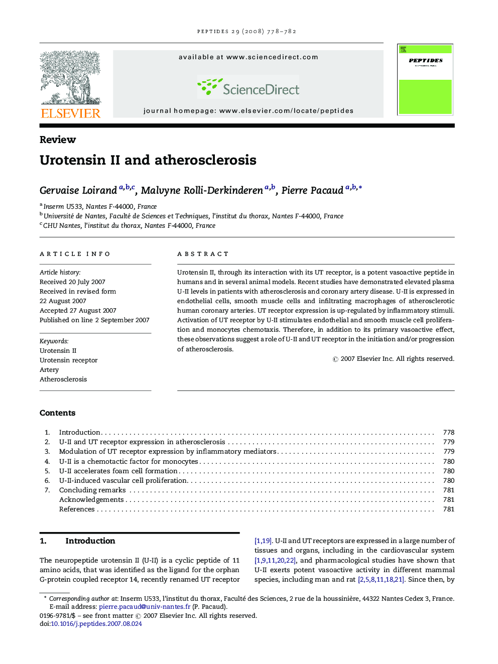 Urotensin II and atherosclerosis