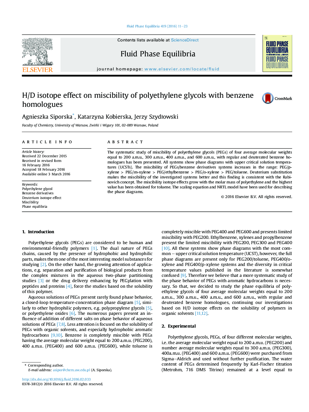 H/D isotope effect on miscibility of polyethylene glycols with benzene homologues