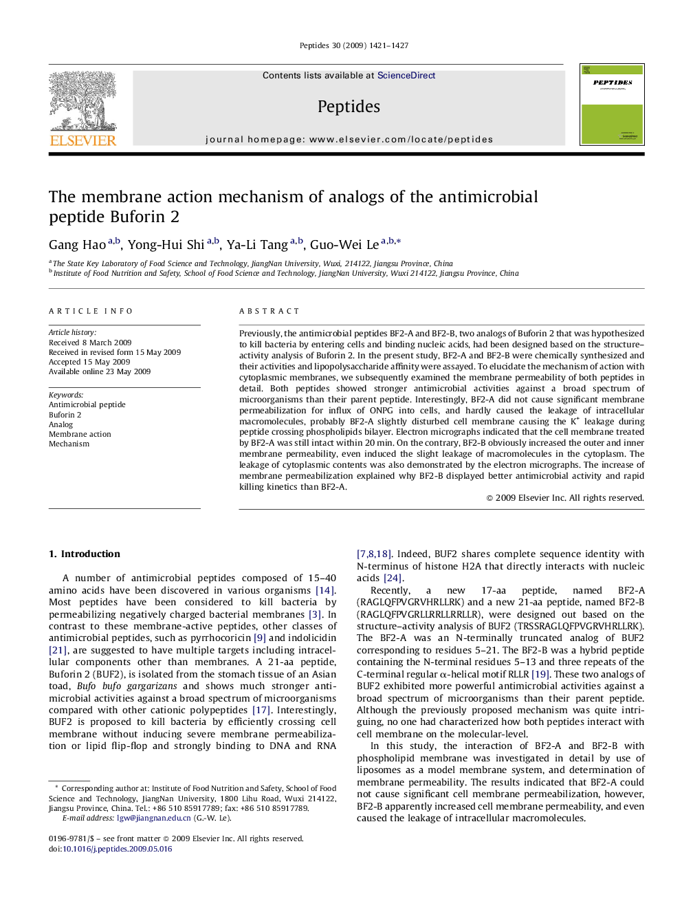 The membrane action mechanism of analogs of the antimicrobial peptide Buforin 2