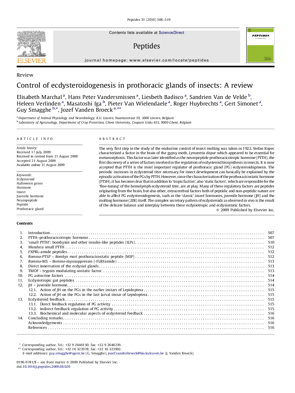 Control of ecdysteroidogenesis in prothoracic glands of insects: A review