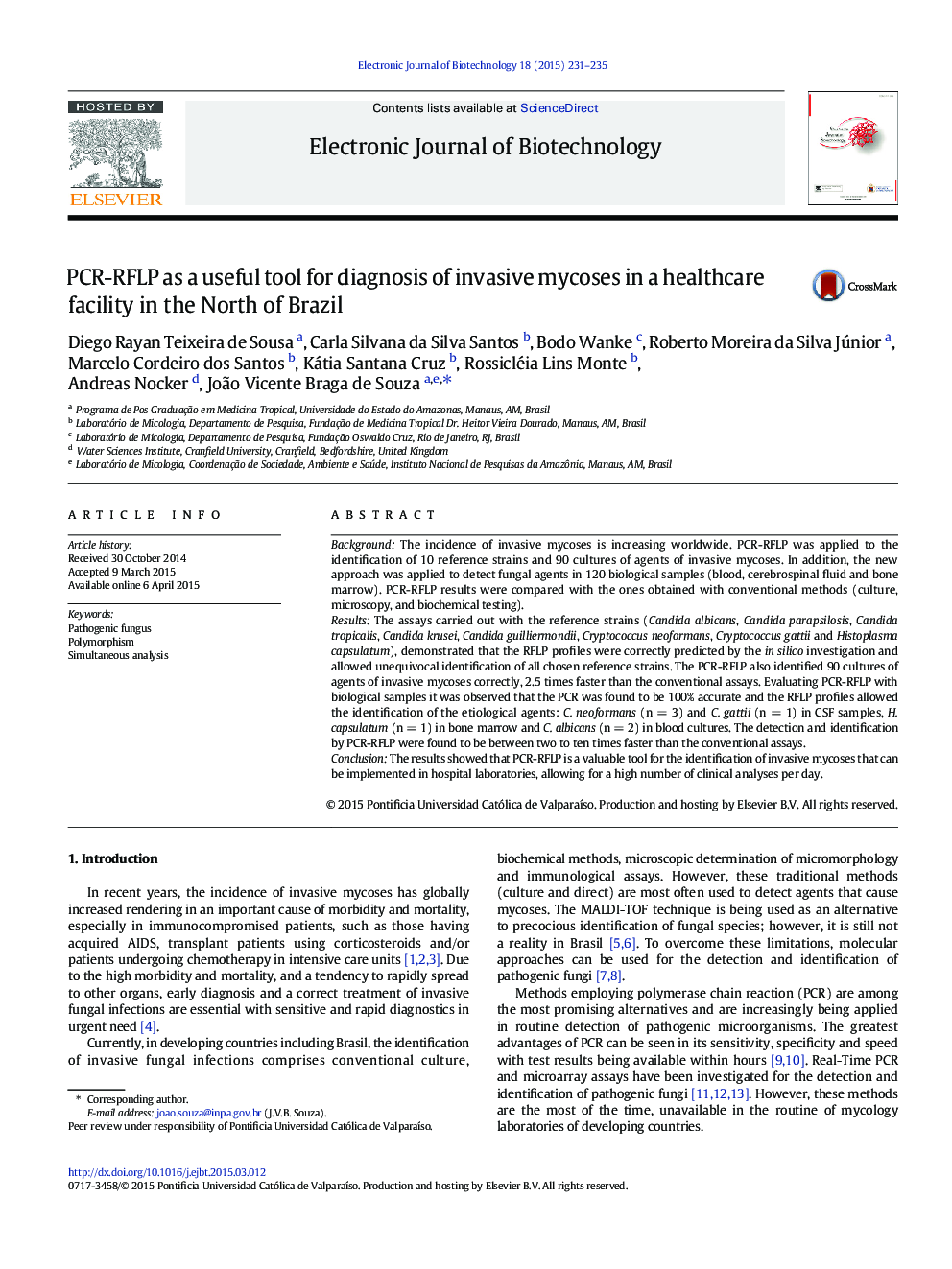 PCR-RFLP as a useful tool for diagnosis of invasive mycoses in a healthcare facility in the North of Brazil 