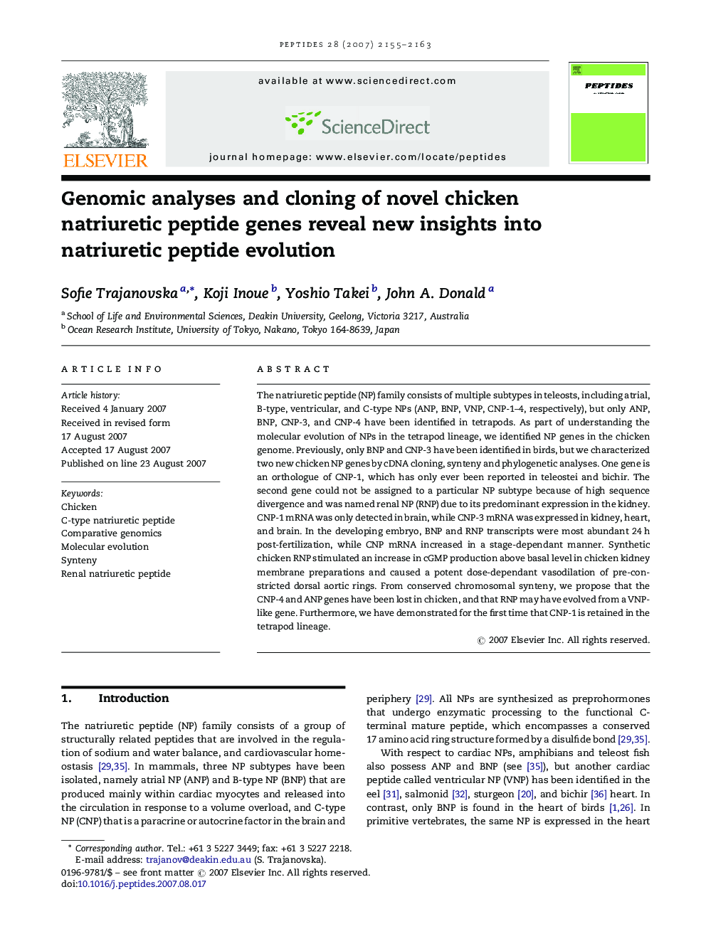 Genomic analyses and cloning of novel chicken natriuretic peptide genes reveal new insights into natriuretic peptide evolution