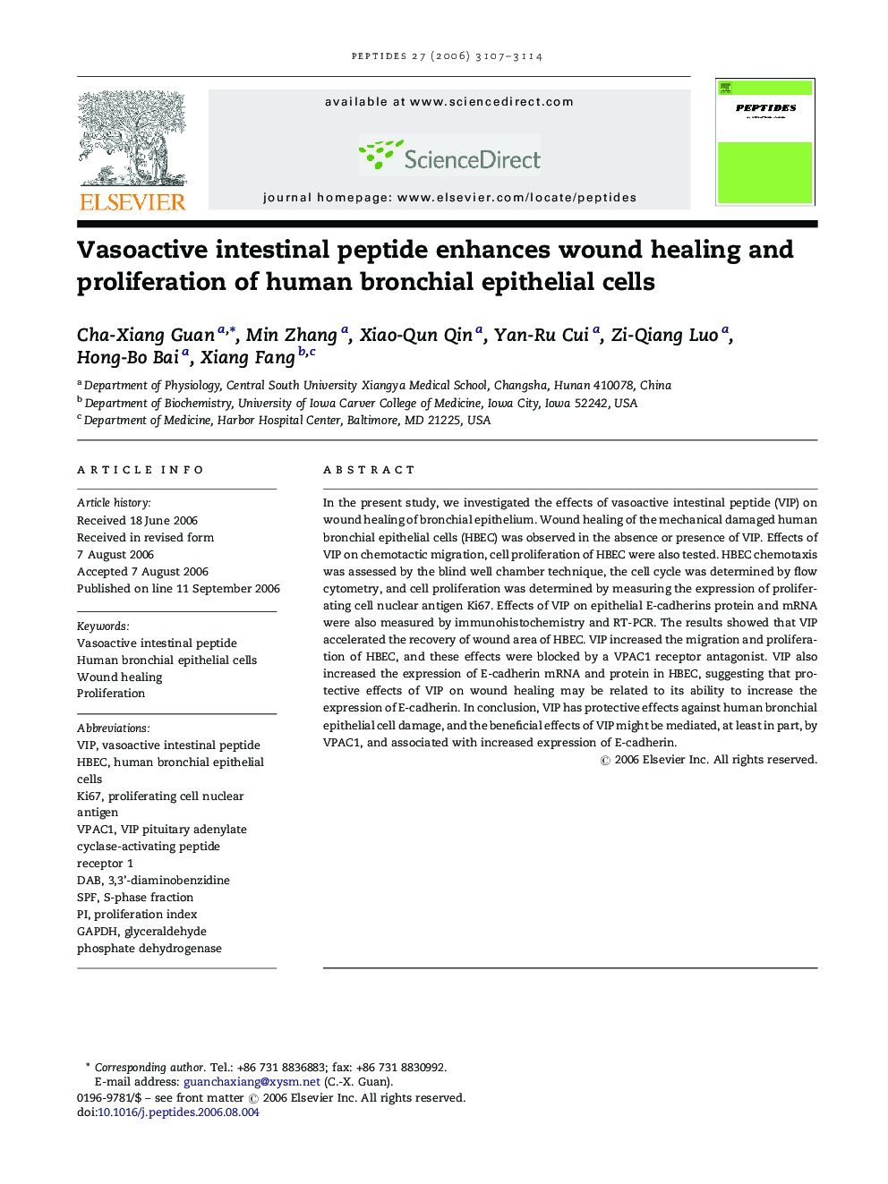 Vasoactive intestinal peptide enhances wound healing and proliferation of human bronchial epithelial cells