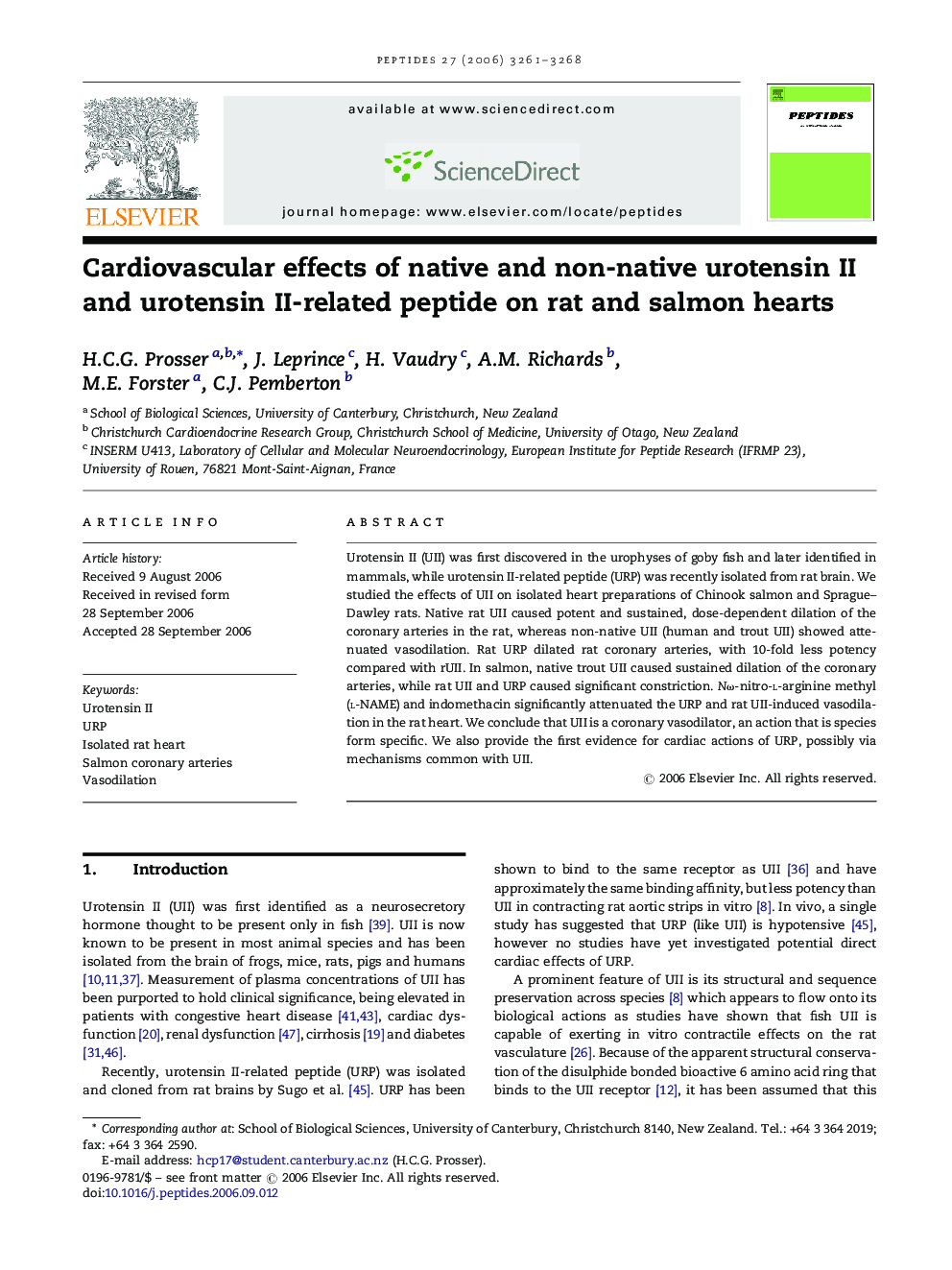 Cardiovascular effects of native and non-native urotensin II and urotensin II-related peptide on rat and salmon hearts