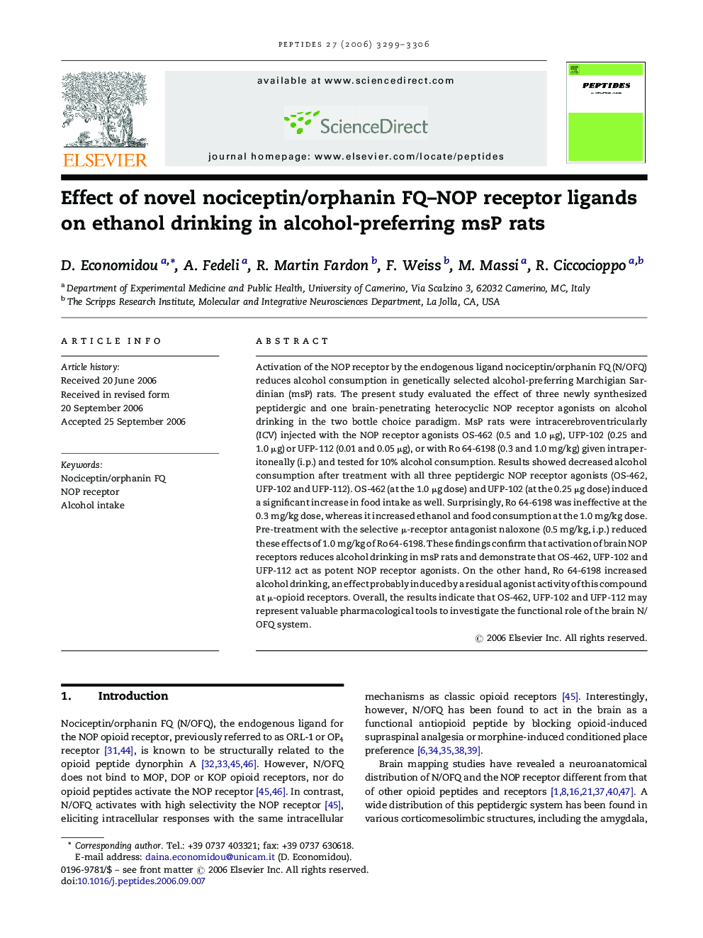 Effect of novel nociceptin/orphanin FQ–NOP receptor ligands on ethanol drinking in alcohol-preferring msP rats