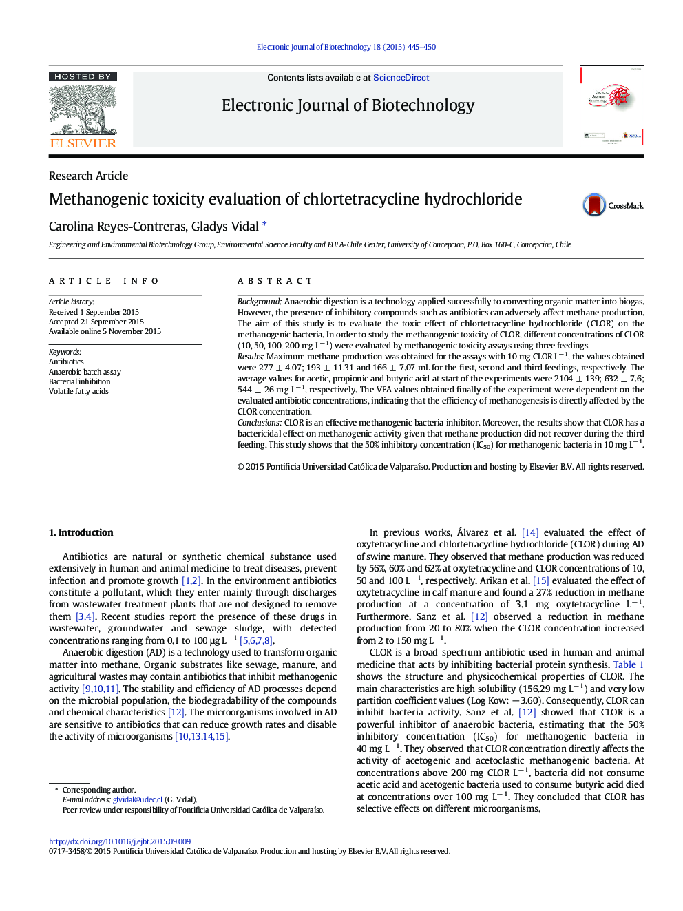 Methanogenic toxicity evaluation of chlortetracycline hydrochloride 