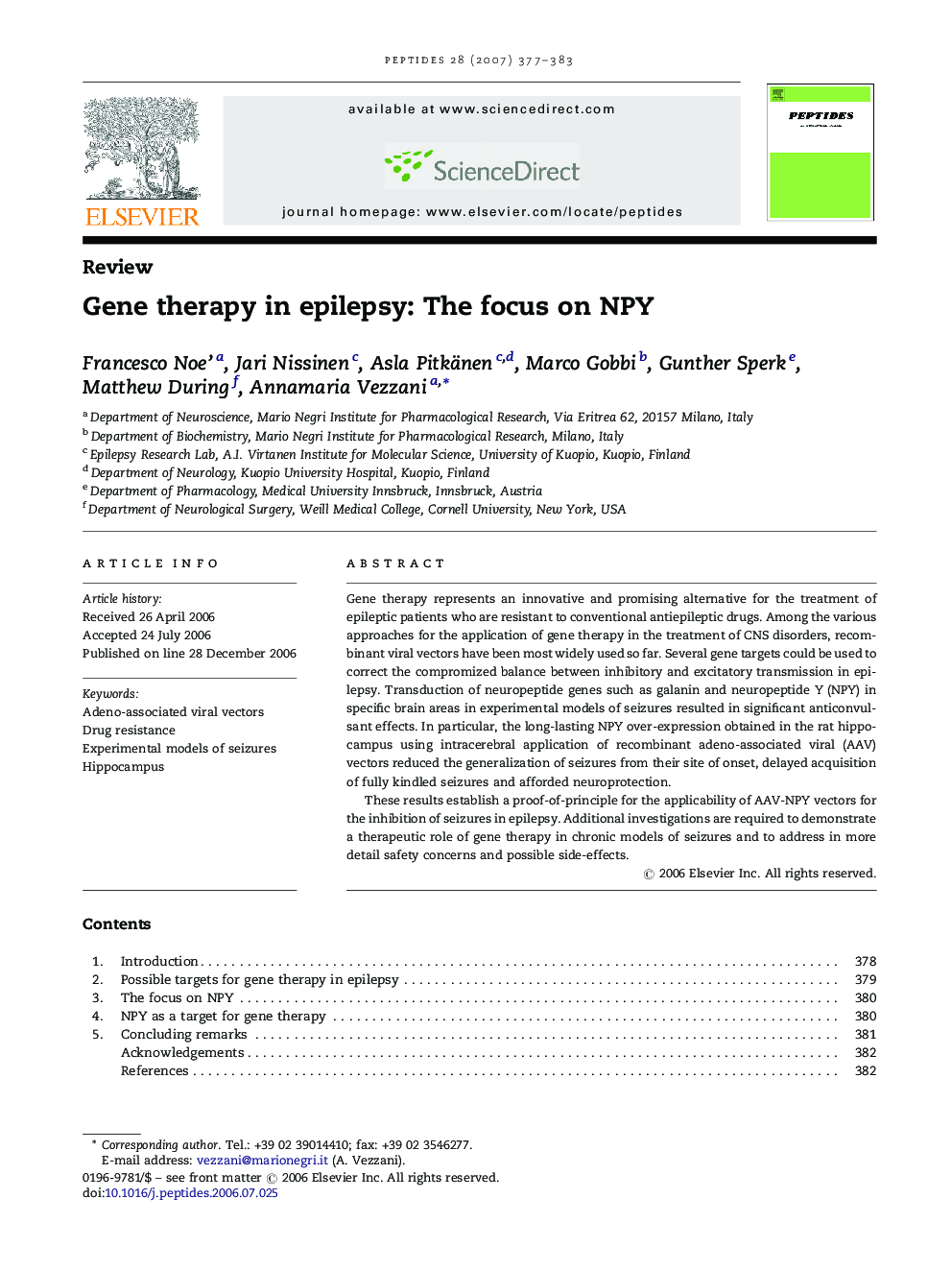 Gene therapy in epilepsy: The focus on NPY
