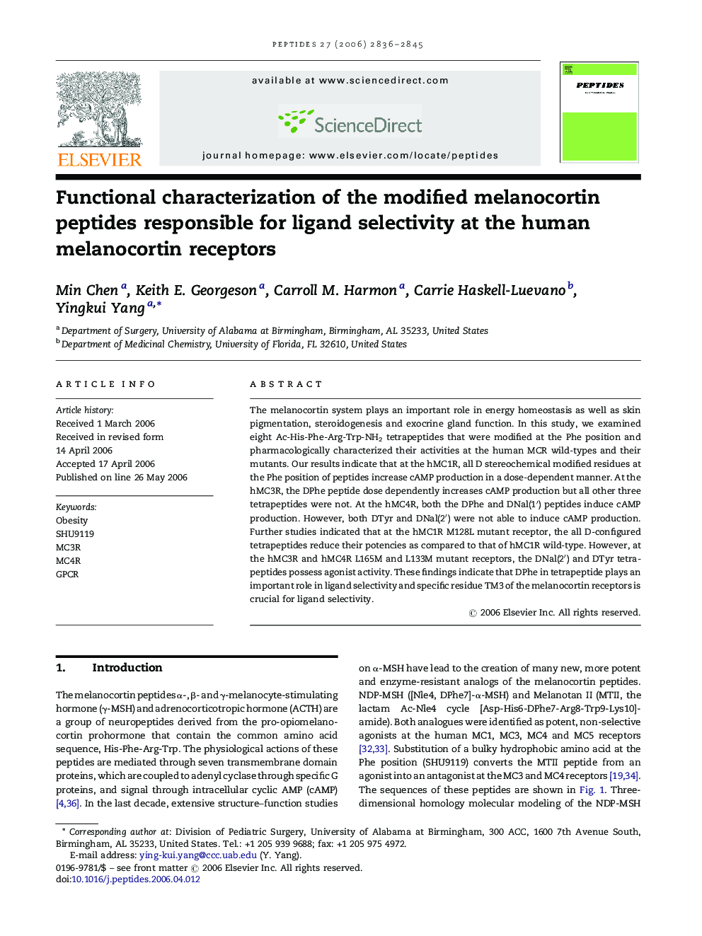 Functional characterization of the modified melanocortin peptides responsible for ligand selectivity at the human melanocortin receptors