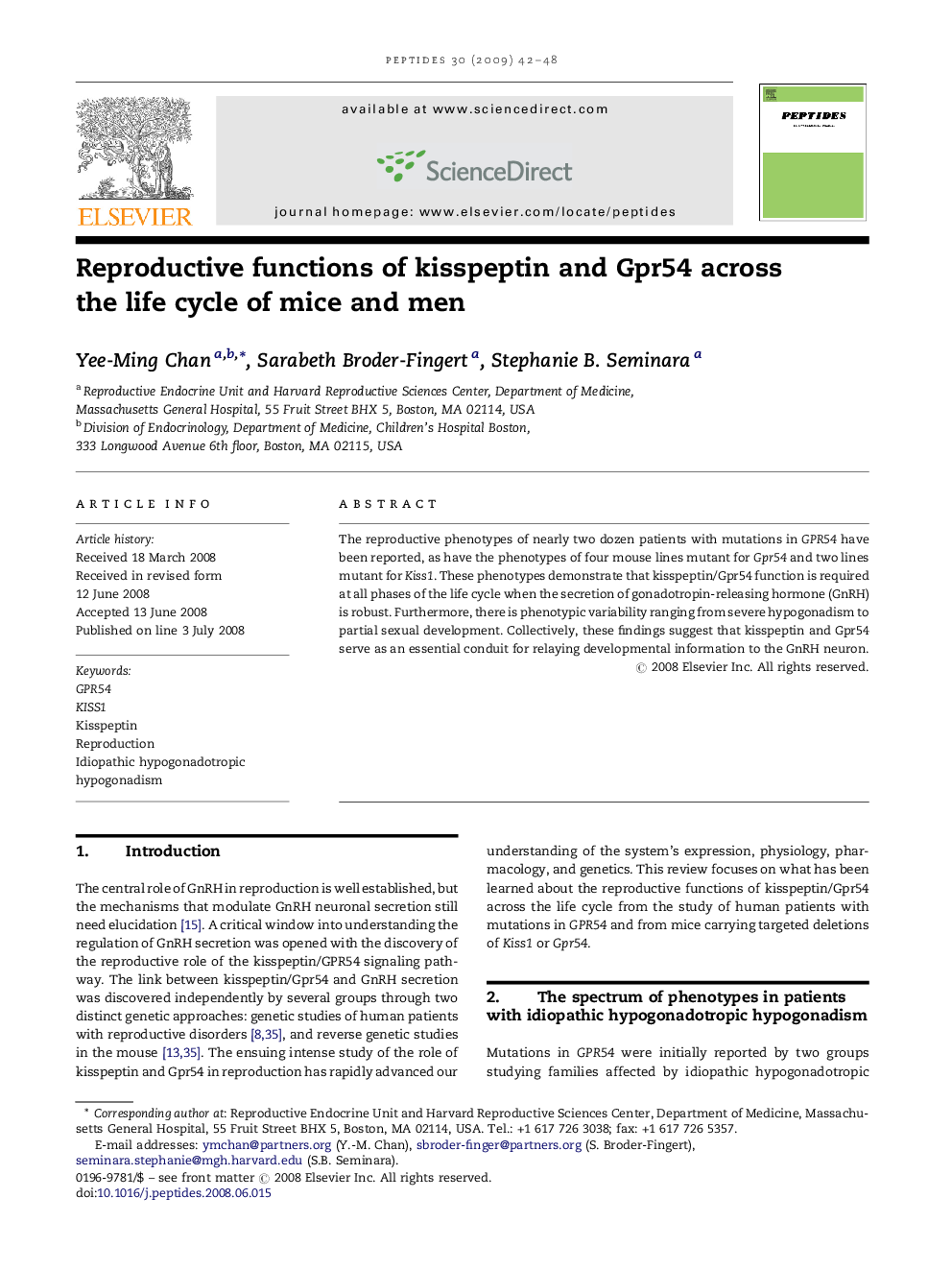 Reproductive functions of kisspeptin and Gpr54 across the life cycle of mice and men