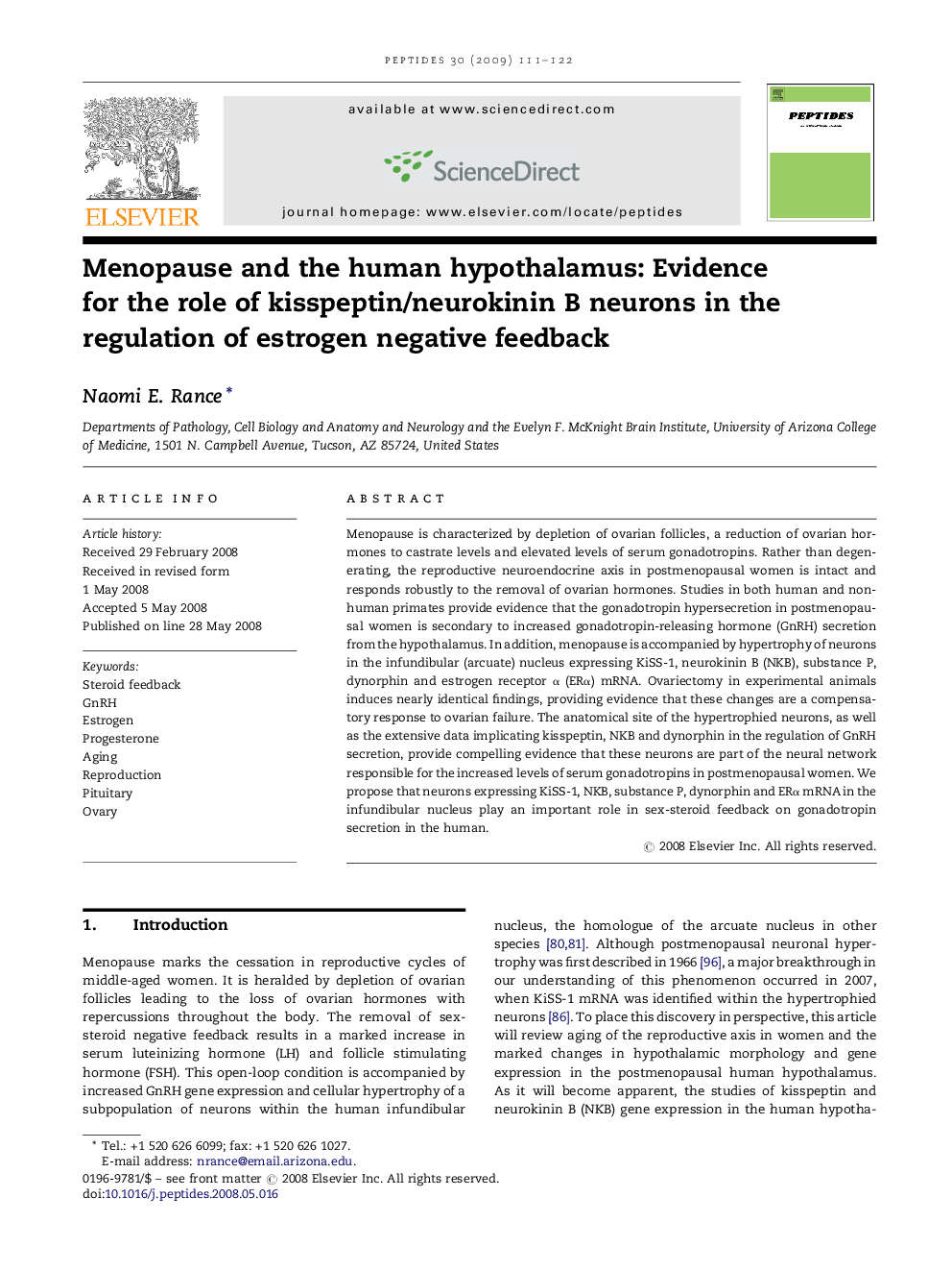 Menopause and the human hypothalamus: Evidence for the role of kisspeptin/neurokinin B neurons in the regulation of estrogen negative feedback