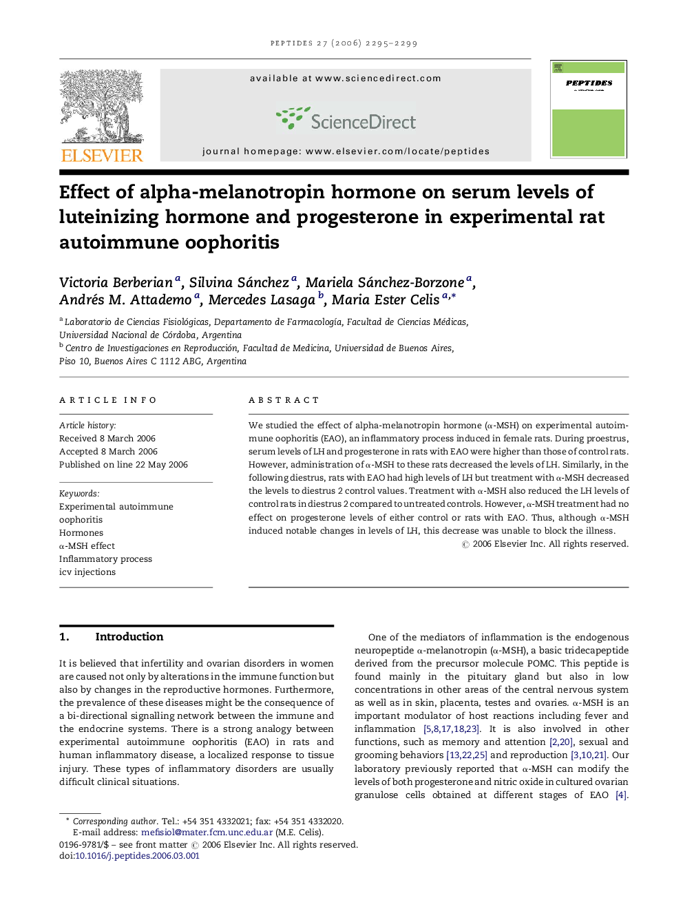 Effect of alpha-melanotropin hormone on serum levels of luteinizing hormone and progesterone in experimental rat autoimmune oophoritis