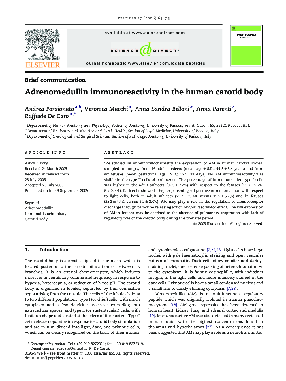 Adrenomedullin immunoreactivity in the human carotid body