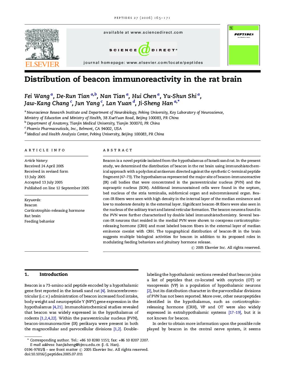 Distribution of beacon immunoreactivity in the rat brain