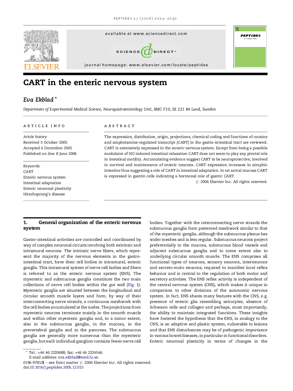 CART in the enteric nervous system