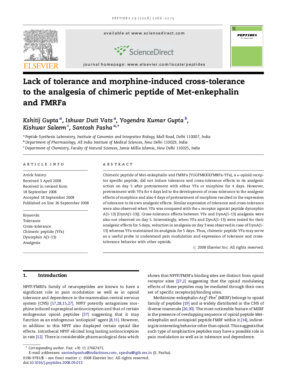 Lack of tolerance and morphine-induced cross-tolerance to the analgesia of chimeric peptide of Met-enkephalin and FMRFa