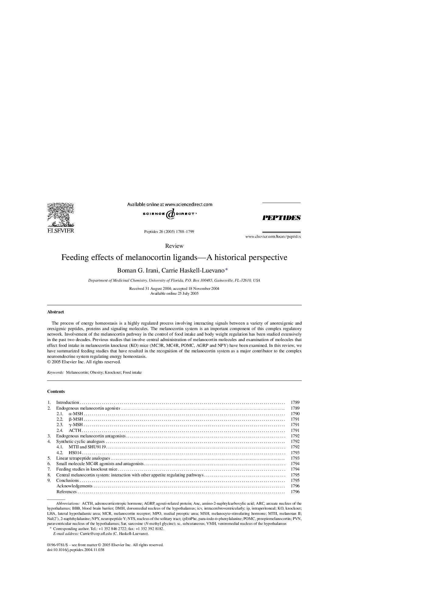 Feeding effects of melanocortin ligands-A historical perspective