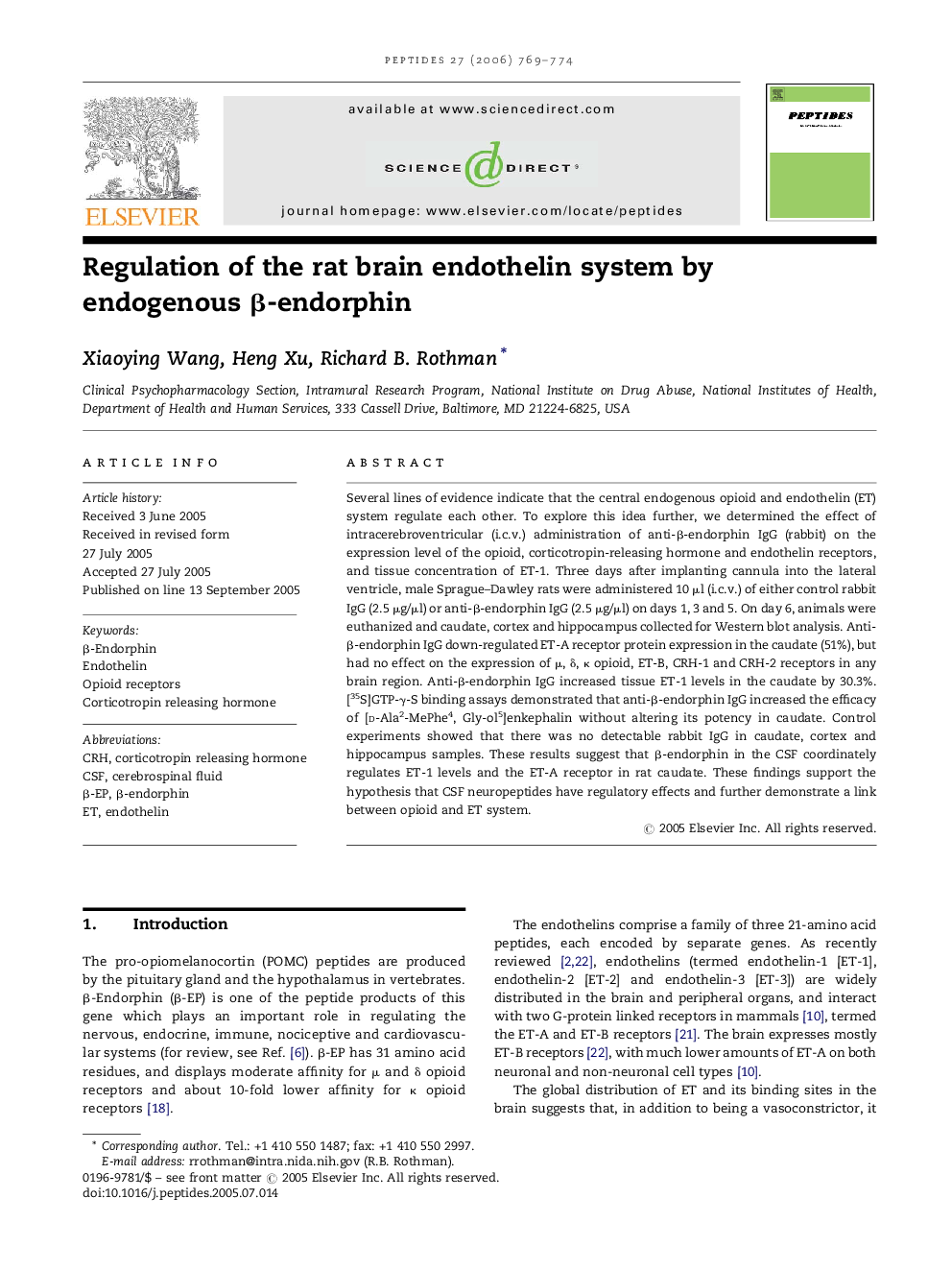 Regulation of the rat brain endothelin system by endogenous β-endorphin