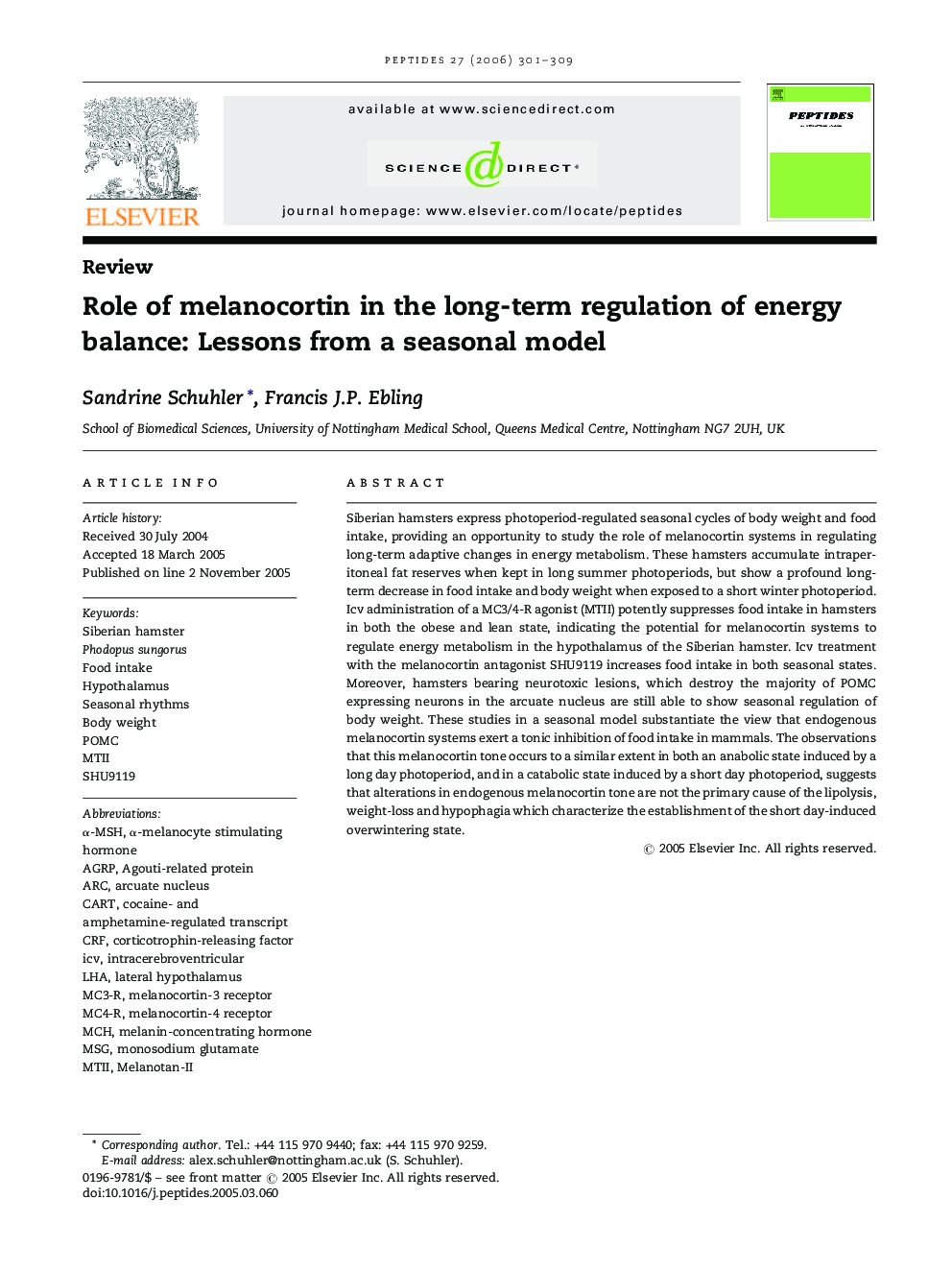 Role of melanocortin in the long-term regulation of energy balance: Lessons from a seasonal model