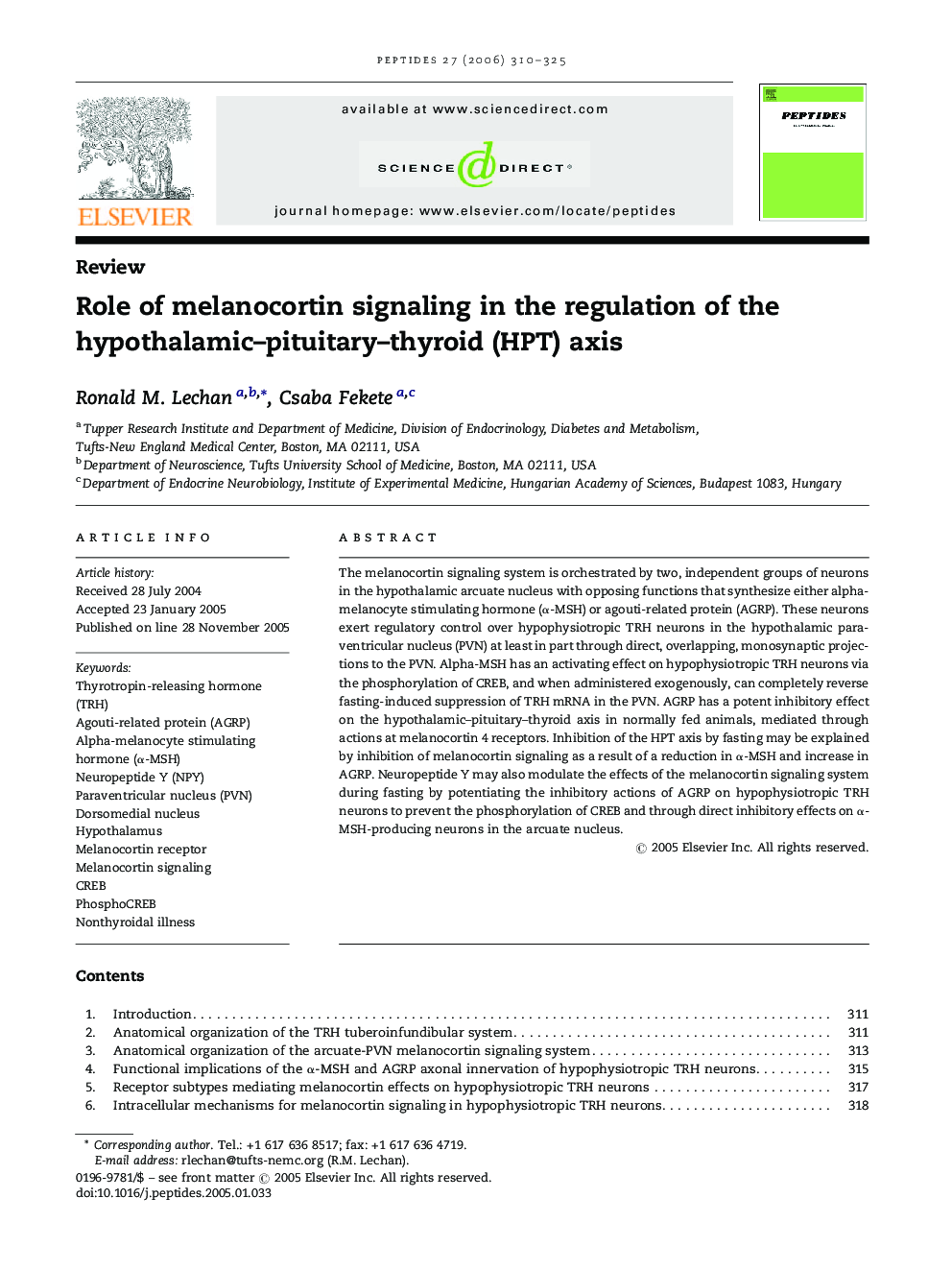 Role of melanocortin signaling in the regulation of the hypothalamic–pituitary–thyroid (HPT) axis