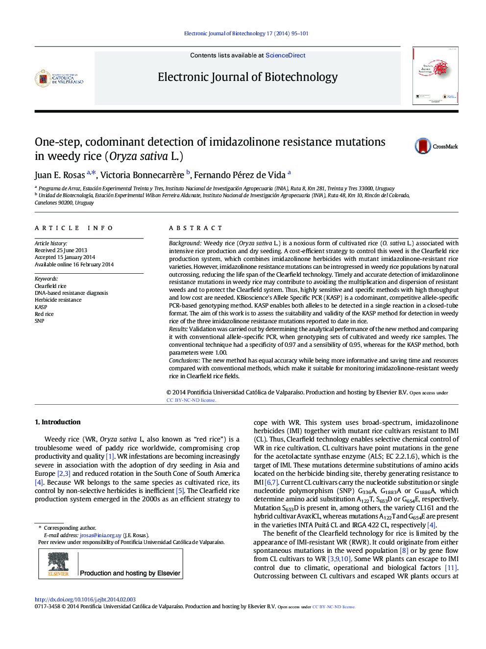 One-step, codominant detection of imidazolinone resistance mutations in weedy rice (Oryza sativa L.) 