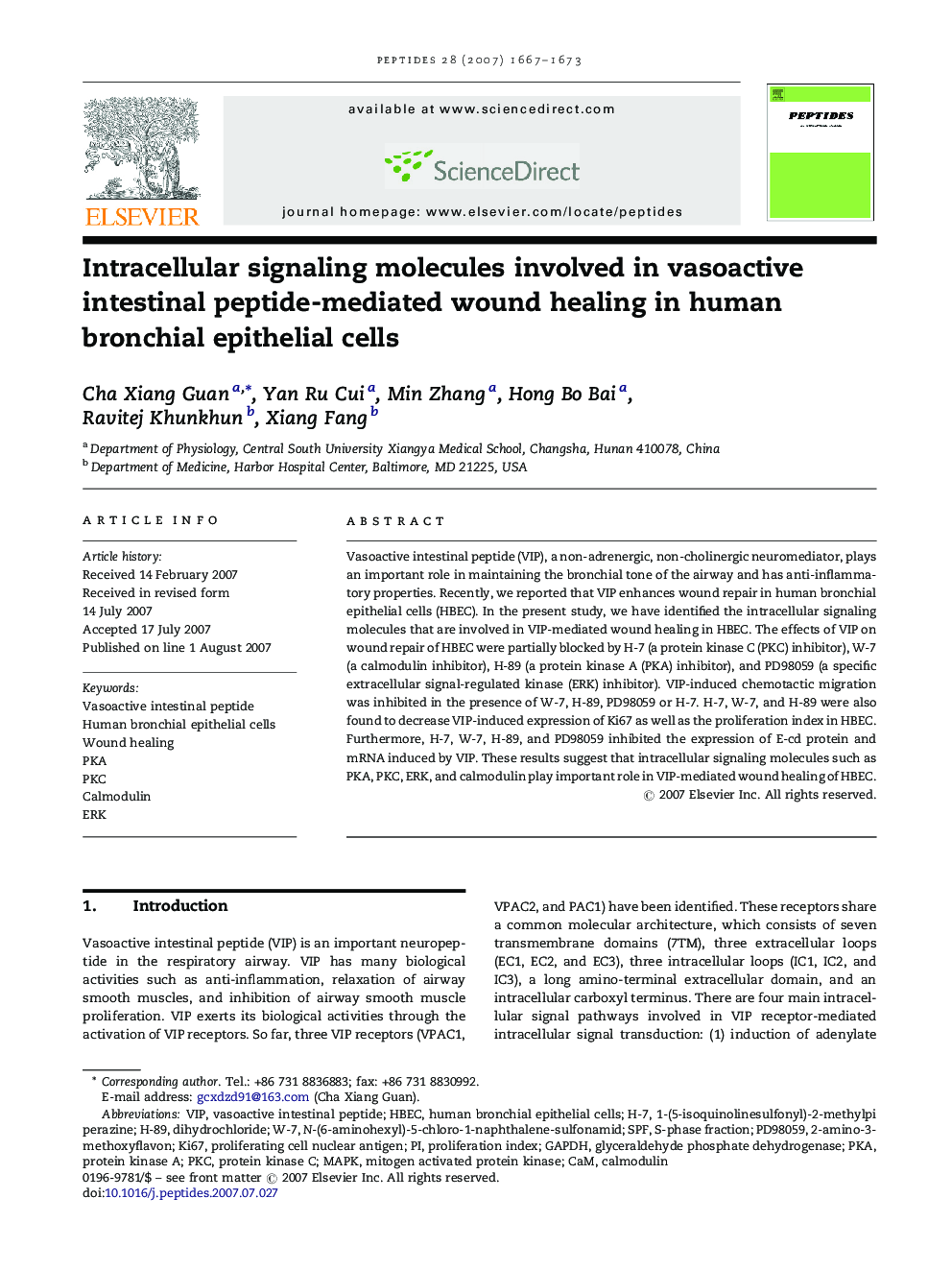Intracellular signaling molecules involved in vasoactive intestinal peptide-mediated wound healing in human bronchial epithelial cells