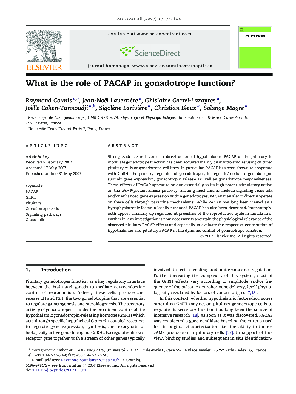 What is the role of PACAP in gonadotrope function?